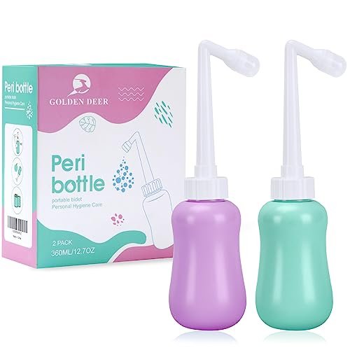 GOLDEN DEER 2er-Pack Peri-Flasche für die Wochenbettpflege, 12,7 oz, Lila & Türkis