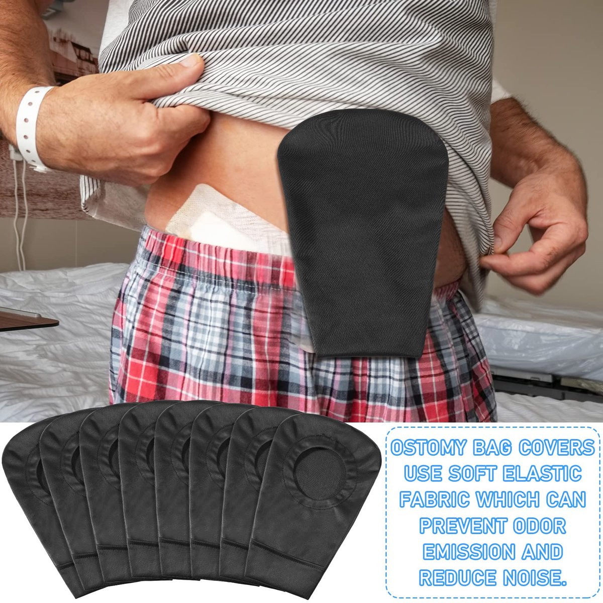 4er-Pack Schwarze Stomiebeutel-Abdeckung – Dehnbarer, waschbarer Beutelüberzug für Männer und Frauen – Geruchskontrolle, leicht, Schutz (2,36 Zoll Durchmesser)