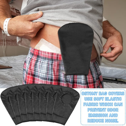 4er-Pack Schwarze Stomiebeutel-Abdeckung – Dehnbarer, waschbarer Beutelüberzug für Männer und Frauen – Geruchskontrolle, leicht, Schutz (2,36 Zoll Durchmesser)