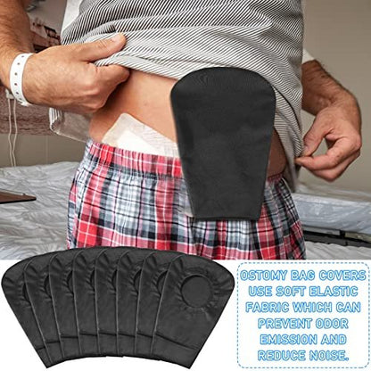 4er-Pack Schwarze Stomiebeutel-Abdeckung – Dehnbarer, waschbarer Beutelüberzug für Männer und Frauen – Geruchskontrolle, leicht, Schutz (2,36 Zoll Durchmesser)
