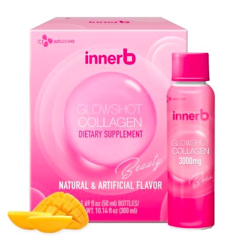 CJwellcare Innerb Glowshot Collagen (300 ml, 6 Portionen) - Meeresflüssigkollagen für Frauen, 3.000 mg Kollagenpeptide, Kollagen-Shots für hohe Absorption, Haar-, Haut- & Nagelergänzung