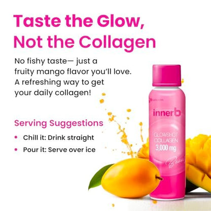 CJwellcare Innerb Glowshot Collagen (300 ml, 6 Portionen) - Meeresflüssigkollagen für Frauen, 3.000 mg Kollagenpeptide, Kollagen-Shots für hohe Absorption, Haar-, Haut- & Nagelergänzung