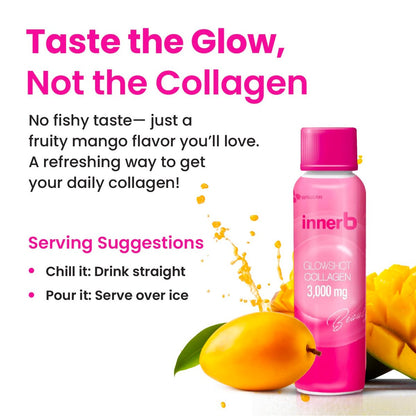 CJwellcare Innerb Glowshot Collagen (300 ml, 6 Portionen) - Meeresflüssigkollagen für Frauen, 3.000 mg Kollagenpeptide, Kollagen-Shots für hohe Absorption, Haar-, Haut- & Nagelergänzung