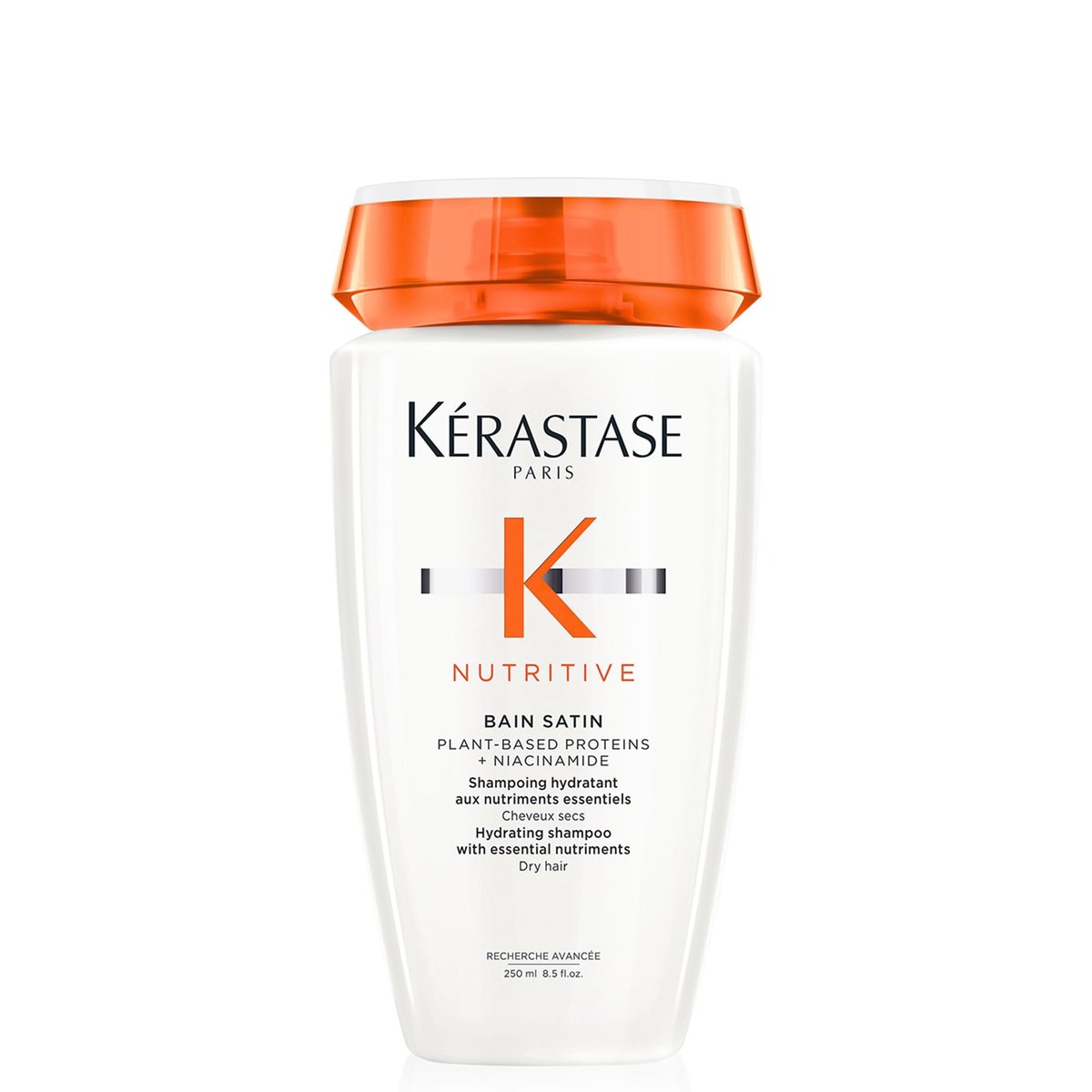 KÉRASTASE Nutritive Sanfte Feuchtigkeitsspendende Shampoo für trockenes Haar - Nährende Proteinformel mit Niacinamid, Feuchtigkeit, Geschmeidigkeit und Wiederherstellung von Dicke und Glanz, Bain Satin, 250 ml