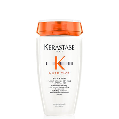 KÉRASTASE Nutritive Sanfte Feuchtigkeitsspendende Shampoo für trockenes Haar - Nährende Proteinformel mit Niacinamid, Feuchtigkeit, Geschmeidigkeit und Wiederherstellung von Dicke und Glanz, Bain Satin, 250 ml