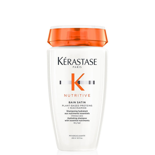 KÉRASTASE Nutritive Sanfte Feuchtigkeitsspendende Shampoo für trockenes Haar - Nährende Proteinformel mit Niacinamid, Feuchtigkeit, Geschmeidigkeit und Wiederherstellung von Dicke und Glanz, Bain Satin, 250 ml