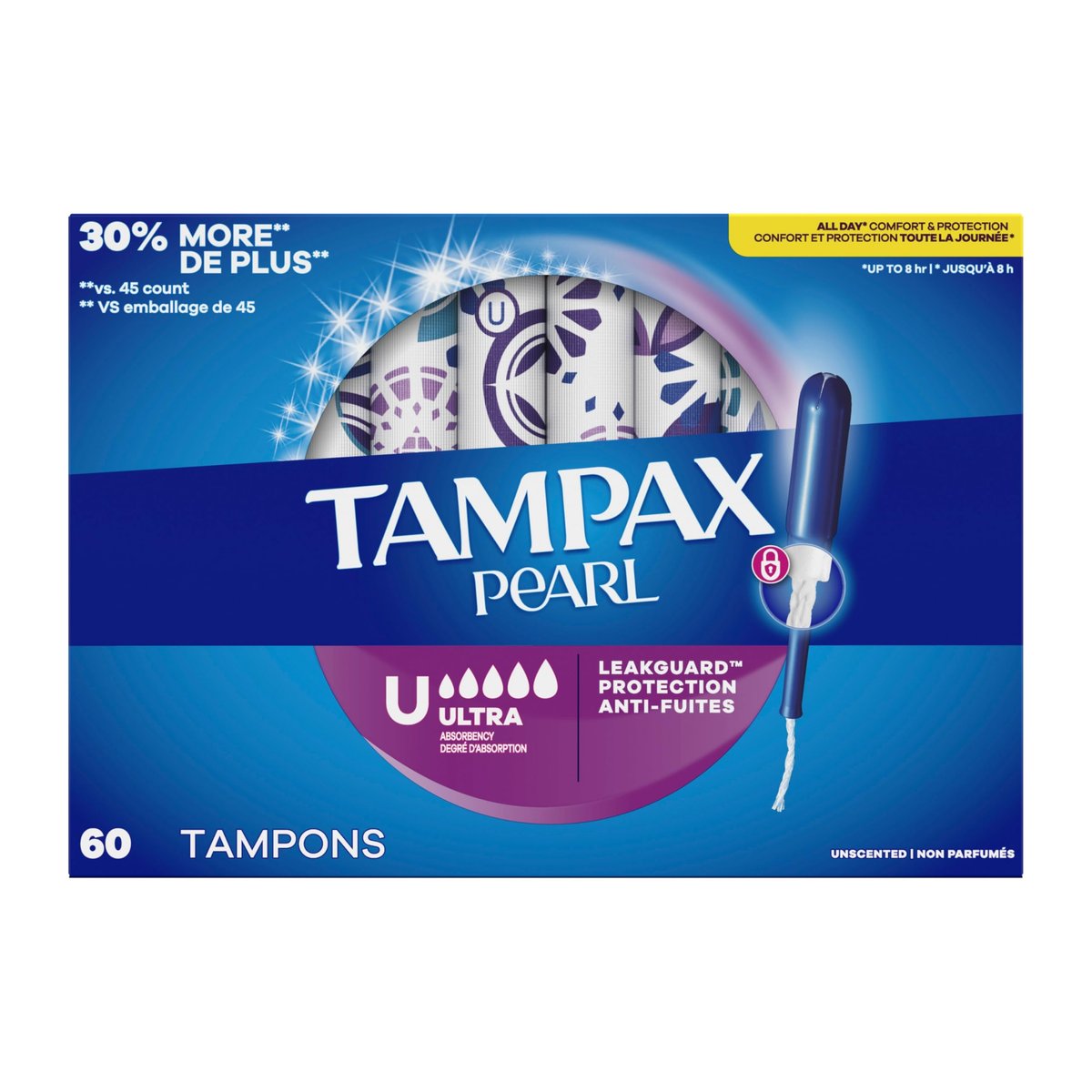 Tampax Pearl Tampons Ultra – 60 Stück mit LeakGuard Geflecht für zuverlässigen Schutz