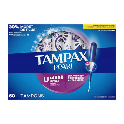 Tampax Pearl Tampons Ultra – 60 Stück mit LeakGuard Geflecht für zuverlässigen Schutz