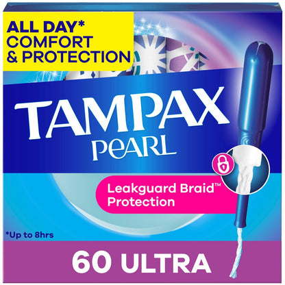 Tampax Pearl Tampons Ultra – 60 Stück mit LeakGuard Geflecht für zuverlässigen Schutz