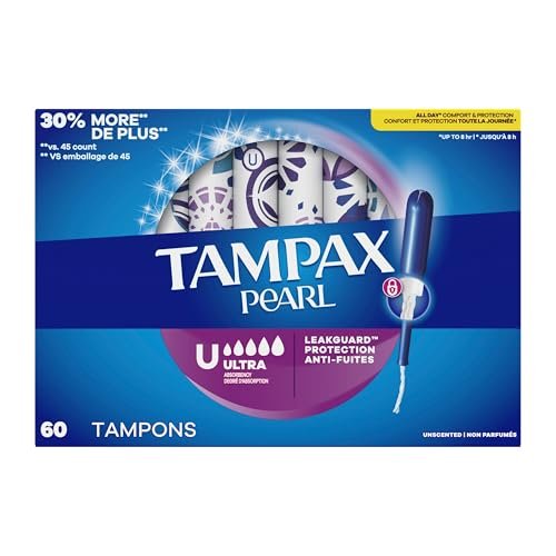 Tampax Pearl Tampons Ultra – 60 Stück mit LeakGuard Geflecht für zuverlässigen Schutz