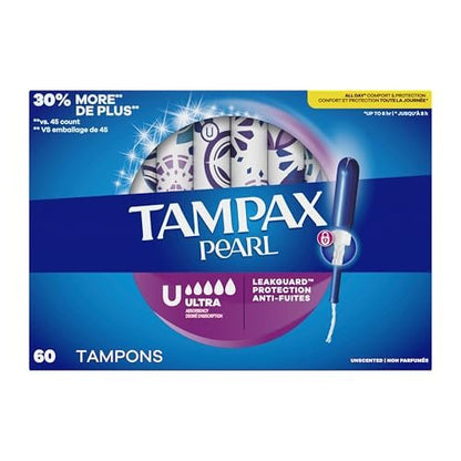 Tampax Pearl Tampons Ultra – 60 Stück mit LeakGuard Geflecht für zuverlässigen Schutz