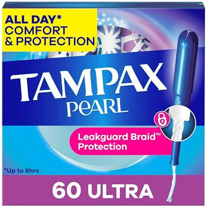 Tampax Pearl Tampons Ultra – 60 Stück mit LeakGuard Geflecht für zuverlässigen Schutz