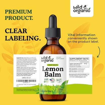 Wild & Organic Zitronenmelisse Tropfen - Unterstützung für Entspannung - Melissa Officinalis Kräutertinktur - Vegan, Zucker- & Alkoholfrei - 60 ml