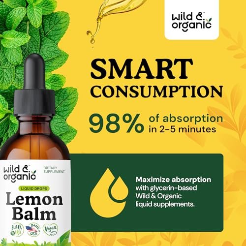 Wild & Organic Zitronenmelisse Tropfen - Unterstützung für Entspannung - Melissa Officinalis Kräutertinktur - Vegan, Zucker- & Alkoholfrei - 60 ml
