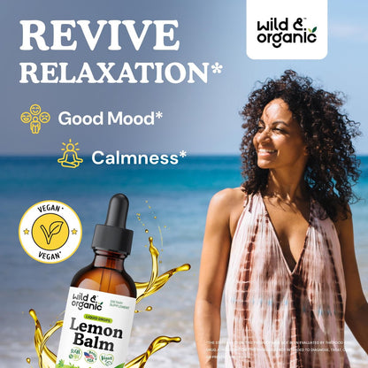 Wild & Organic Zitronenmelisse Tropfen - Unterstützung für Entspannung - Melissa Officinalis Kräutertinktur - Vegan, Zucker- & Alkoholfrei - 60 ml