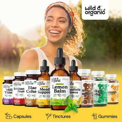 Wild & Organic Zitronenmelisse Tropfen - Unterstützung für Entspannung - Melissa Officinalis Kräutertinktur - Vegan, Zucker- & Alkoholfrei - 60 ml