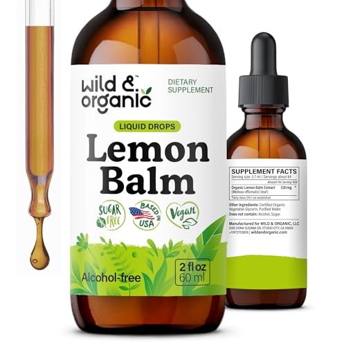 Wild & Organic Zitronenmelisse Tropfen - Unterstützung für Entspannung - Melissa Officinalis Kräutertinktur - Vegan, Zucker- & Alkoholfrei - 60 ml