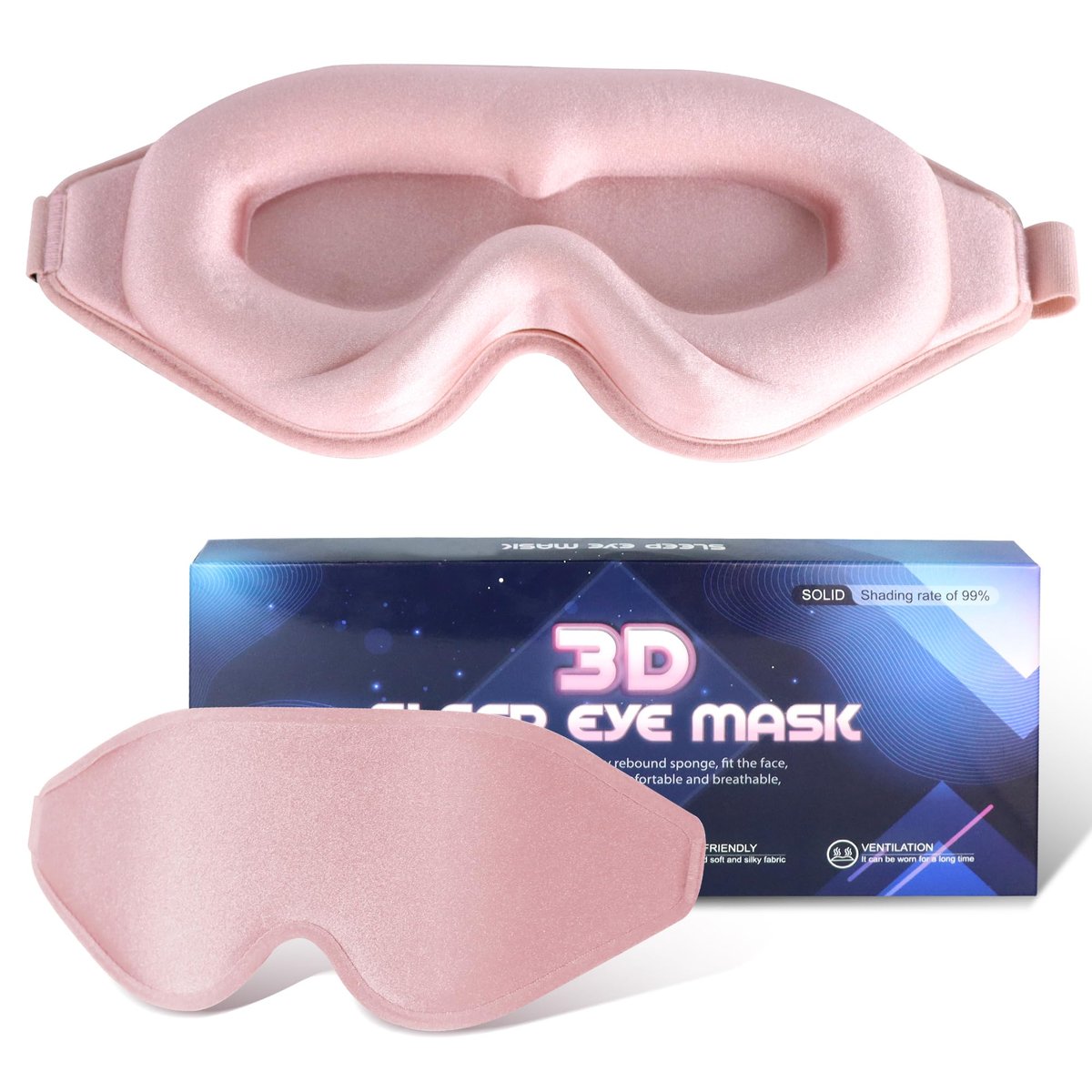 3D Tiefenkontur Schlafmaske für Damen und Herren – Memory-Schaum Augenmaske mit verstellbarem Band – Lichtblockierende Schlafbrille für Reisen, Yoga und Nickerchen (1 Stück, Pink)