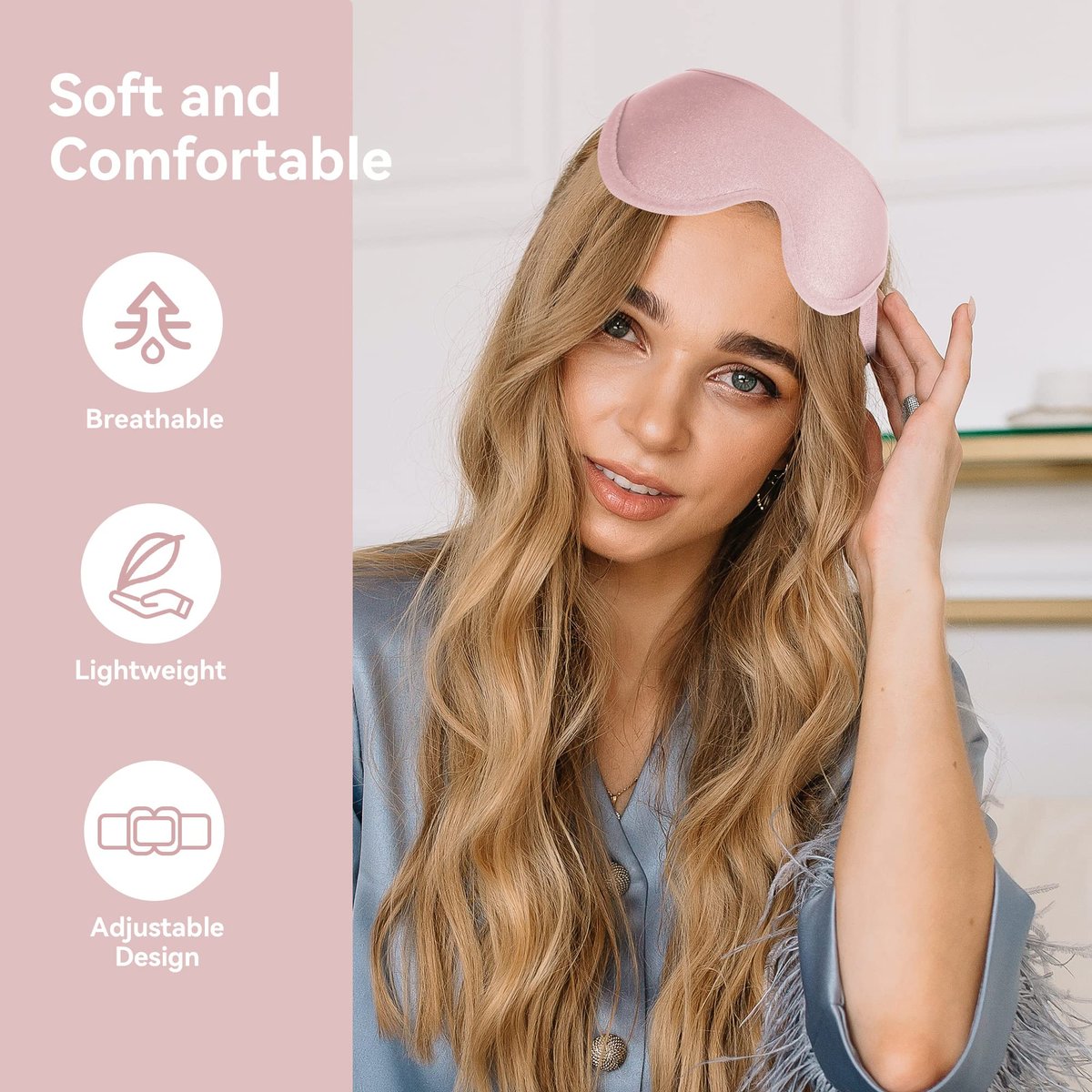 3D Tiefenkontur Schlafmaske für Damen und Herren – Memory-Schaum Augenmaske mit verstellbarem Band – Lichtblockierende Schlafbrille für Reisen, Yoga und Nickerchen (1 Stück, Pink)