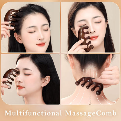 Cureder Holz-Kopfhautmassagegerät - Handgefertigter 100% natürlicher grüner Sandelholz-Kamm mit breiten Zinken - Holzmassagekamm & Sandelholzkamm für luxuriöse Haarpflege
