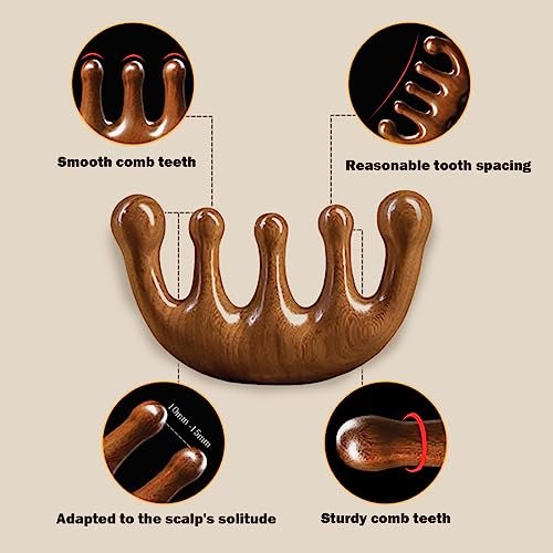 Cureder Holz-Kopfhautmassagegerät - Handgefertigter 100% natürlicher grüner Sandelholz-Kamm mit breiten Zinken - Holzmassagekamm & Sandelholzkamm für luxuriöse Haarpflege
