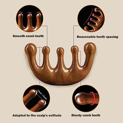 Cureder Holz-Kopfhautmassagegerät - Handgefertigter 100% natürlicher grüner Sandelholz-Kamm mit breiten Zinken - Holzmassagekamm & Sandelholzkamm für luxuriöse Haarpflege