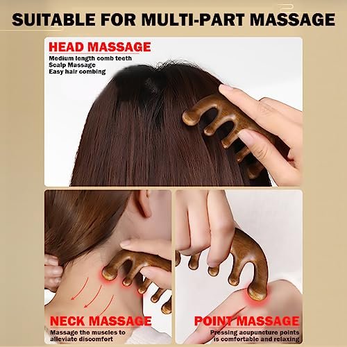 Cureder Holz-Kopfhautmassagegerät - Handgefertigter 100% natürlicher grüner Sandelholz-Kamm mit breiten Zinken - Holzmassagekamm & Sandelholzkamm für luxuriöse Haarpflege