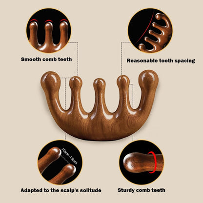 Cureder Holz-Kopfhautmassagegerät - Handgefertigter 100% natürlicher grüner Sandelholz-Kamm mit breiten Zinken - Holzmassagekamm & Sandelholzkamm für luxuriöse Haarpflege