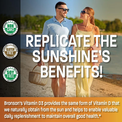 Bronson Vitamin D3 10.000 IE (250 mcg) Hochdosiert – Unterstützt gesundes Immunsystem, starke Knochen, Muskeln & Zähne – Non-GMO, 180 Weichkapseln