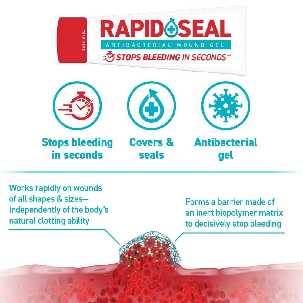 Rapid Seal 15-teiliges Hämostatisches Erste-Hilfe-Wundversorgungsset | Stoppt Blutungen in Sekunden | Schnelle effektive Blutstillung | für Blutgerinnung, Trauma-Kit, Überlebensausrüstung und -zubehör