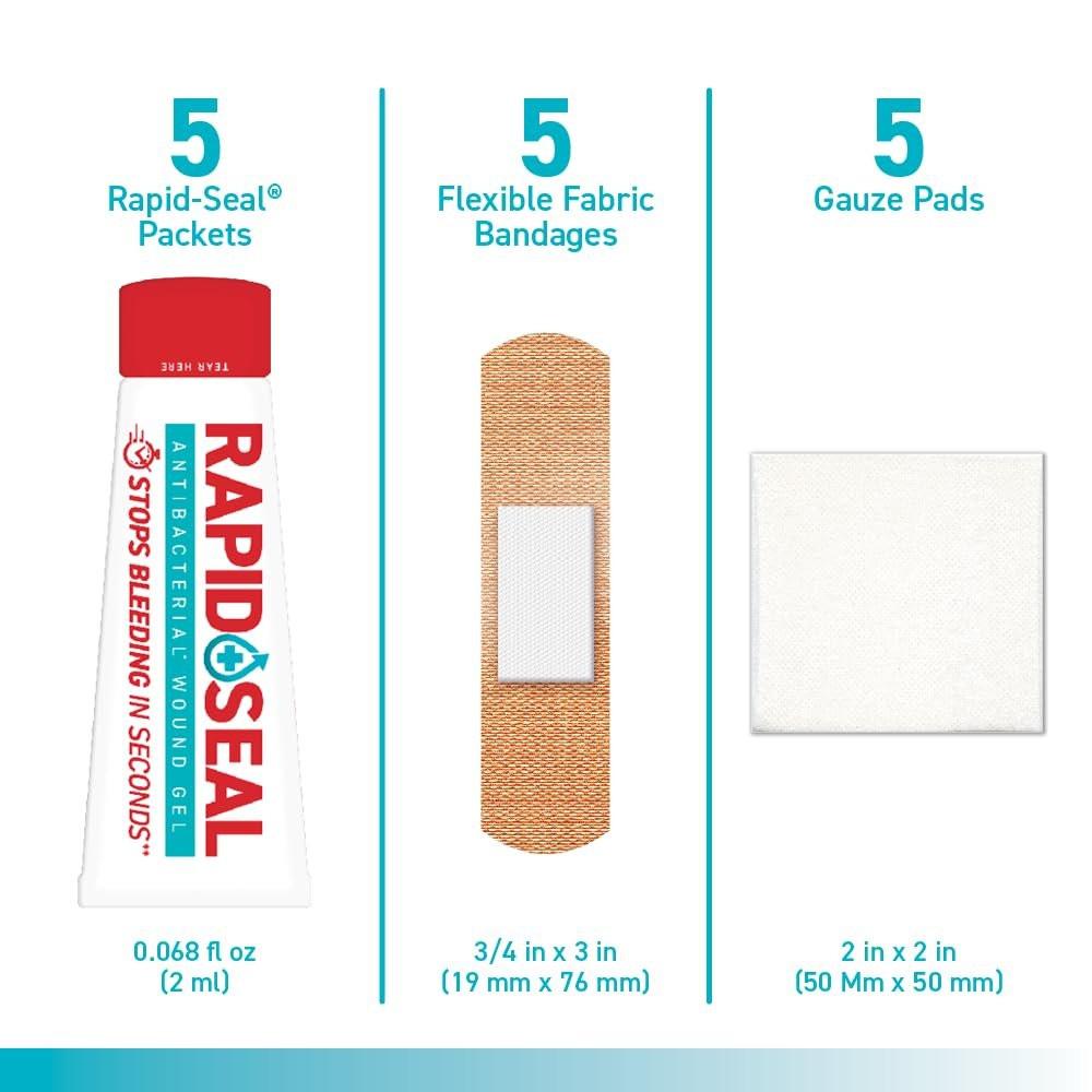 Rapid Seal 15-teiliges Hämostatisches Erste-Hilfe-Wundversorgungsset | Stoppt Blutungen in Sekunden | Schnelle effektive Blutstillung | für Blutgerinnung, Trauma-Kit, Überlebensausrüstung und -zubehör