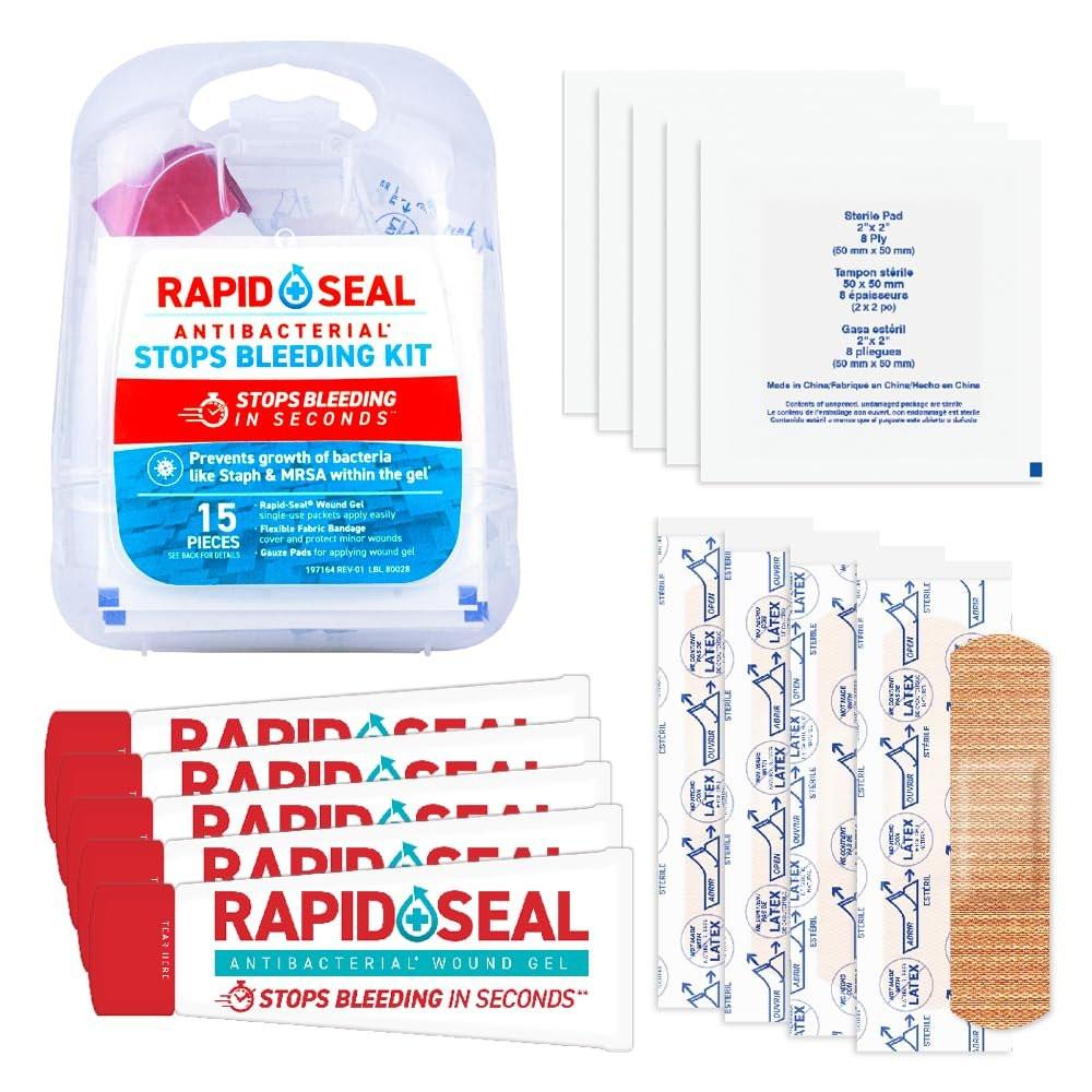 Rapid Seal 15-teiliges Hämostatisches Erste-Hilfe-Wundversorgungsset | Stoppt Blutungen in Sekunden | Schnelle effektive Blutstillung | für Blutgerinnung, Trauma-Kit, Überlebensausrüstung und -zubehör