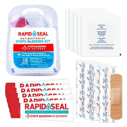Rapid Seal 15-teiliges Hämostatisches Erste-Hilfe-Wundversorgungsset | Stoppt Blutungen in Sekunden | Schnelle effektive Blutstillung | für Blutgerinnung, Trauma-Kit, Überlebensausrüstung und -zubehör