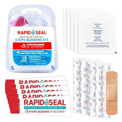 Rapid Seal 15-teiliges Hämostatisches Erste-Hilfe-Wundversorgungsset | Stoppt Blutungen in Sekunden | Schnelle effektive Blutstillung | für Blutgerinnung, Trauma-Kit, Überlebensausrüstung und -zubehör
