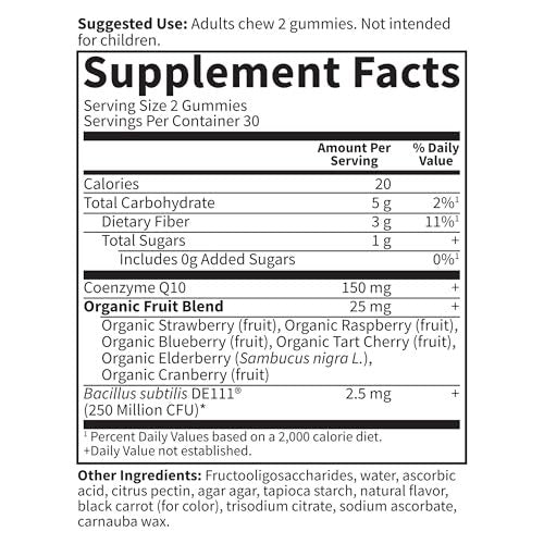 Garden of Life Vitamin Code CoQ10 Gummies – Herzgesundheit & Zelluläre Energie mit Präbiotika und Probiotika, ohne Zuckerzusatz, glutenfrei, nicht-GVO, Erdbeergeschmack, 60 Gummis