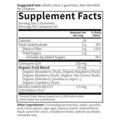 Garden of Life Vitamin Code CoQ10 Gummies – Herzgesundheit & Zelluläre Energie mit Präbiotika und Probiotika, ohne Zuckerzusatz, glutenfrei, nicht-GVO, Erdbeergeschmack, 60 Gummis