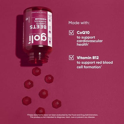 Goli Beets Cardio Gummies mit CoQ10 und Vitamin B12 - Rote-Bete-Extrakt für kardiovaskuläre Gesundheit - Vegan, Nicht-GVO, Glutenfrei (60 Stück)