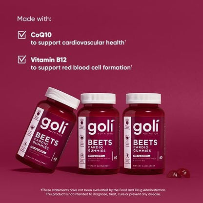 Goli Beets Cardio Gummies mit CoQ10 und Vitamin B12 - Rote-Bete-Extrakt für kardiovaskuläre Gesundheit - Vegan, Nicht-GVO, Glutenfrei (60 Stück)