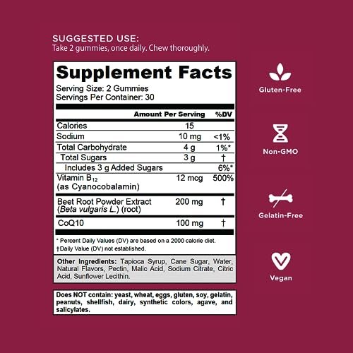Goli Beets Cardio Gummies mit CoQ10 und Vitamin B12 - Rote-Bete-Extrakt für kardiovaskuläre Gesundheit - Vegan, Nicht-GVO, Glutenfrei (60 Stück)