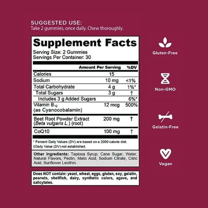 Goli Beets Cardio Gummies mit CoQ10 und Vitamin B12 - Rote-Bete-Extrakt für kardiovaskuläre Gesundheit - Vegan, Nicht-GVO, Glutenfrei (60 Stück)