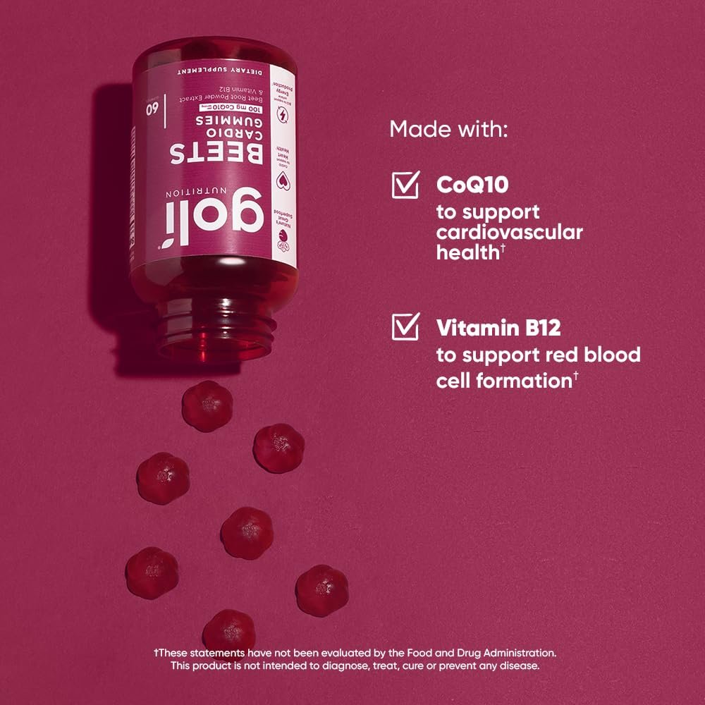 Goli Beets Cardio Gummies mit CoQ10 und Vitamin B12 - Rote-Bete-Extrakt für kardiovaskuläre Gesundheit - Vegan, Nicht-GVO, Glutenfrei (60 Stück)