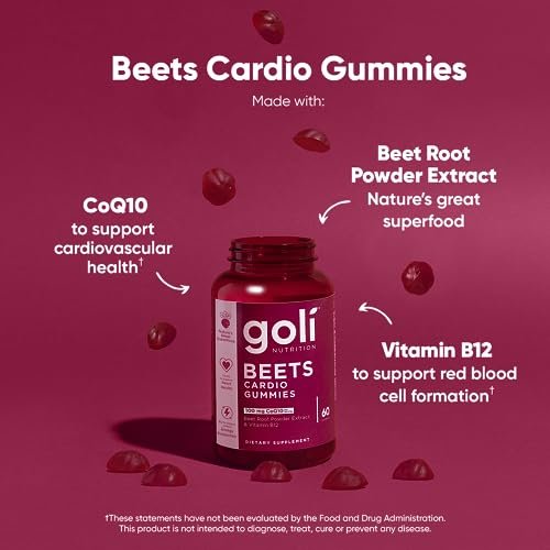 Goli Beets Cardio Gummies mit CoQ10 und Vitamin B12 - Rote-Bete-Extrakt für kardiovaskuläre Gesundheit - Vegan, Nicht-GVO, Glutenfrei (60 Stück)