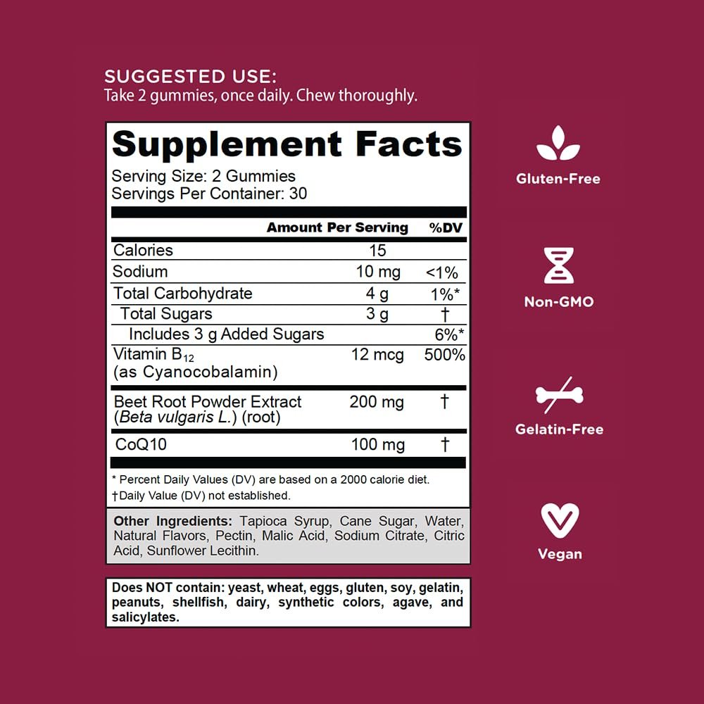 Goli Beets Cardio Gummies mit CoQ10 und Vitamin B12 - Rote-Bete-Extrakt für kardiovaskuläre Gesundheit - Vegan, Nicht-GVO, Glutenfrei (60 Stück)