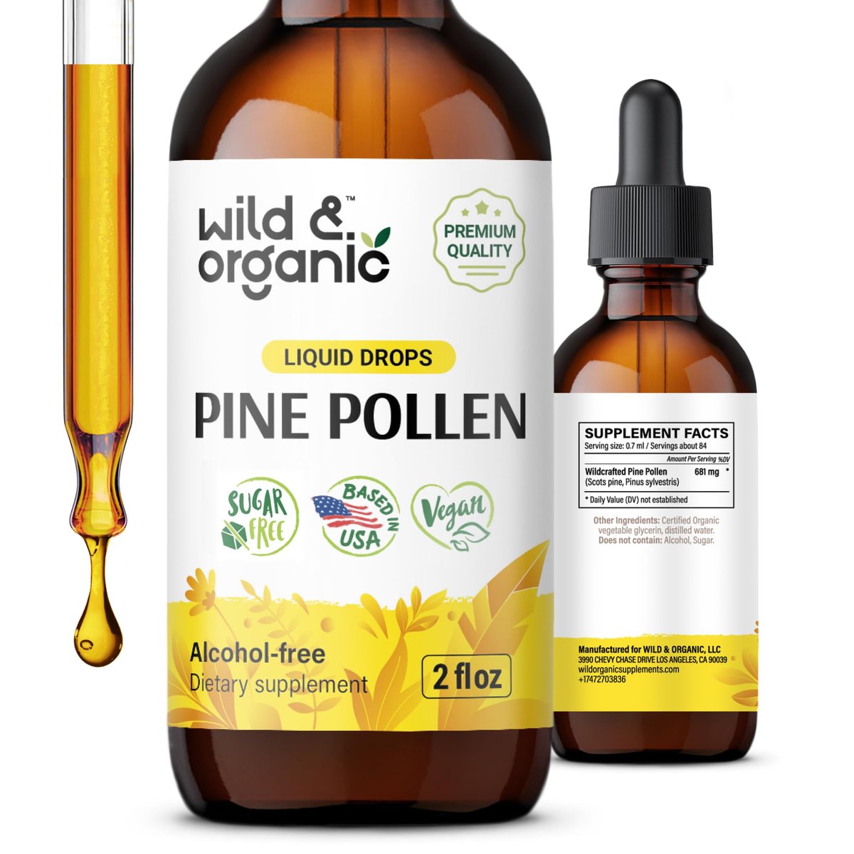 Wild & Organic Kiefernblüten-Tinktur - Kiefernblüten-Extrakt-Tropfen für Männer & Frauen - vegan, zucker- & alkoholfrei - 60 ml