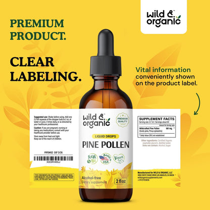 Wild & Organic Kiefernblüten-Tinktur - Kiefernblüten-Extrakt-Tropfen für Männer & Frauen - vegan, zucker- & alkoholfrei - 60 ml