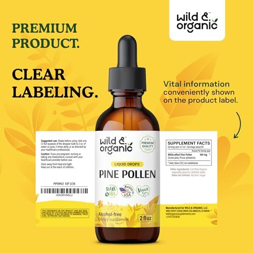 Wild & Organic Kiefernblüten-Tinktur - Kiefernblüten-Extrakt-Tropfen für Männer & Frauen - vegan, zucker- & alkoholfrei - 60 ml