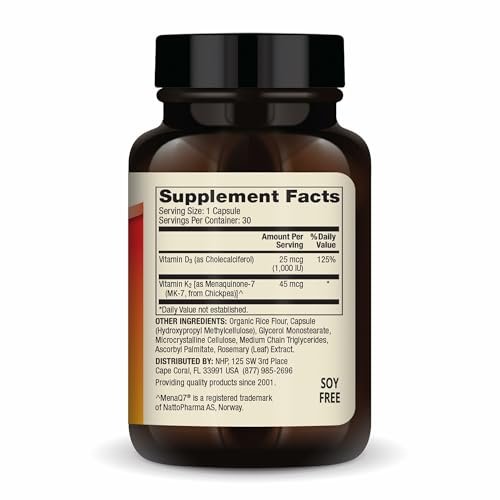 Dr. Mercola Vitamine D3 & K2 Low Dose – Vitamin-D-Spiegel aufrechterhalten – Unterstützt Immun- und Knochengesundheit – MenaQ7 K2 aus Kichererbsen – Nicht-GVO, glutenfrei & sojafrei – 30 Kapseln (30 Portionen)