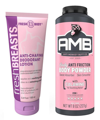 Ladies No Sweat Bundle: Fresh BREASTS Lotion, 100 ml – Anti-Monkey Butt Körperpuder für Damen, 227 g