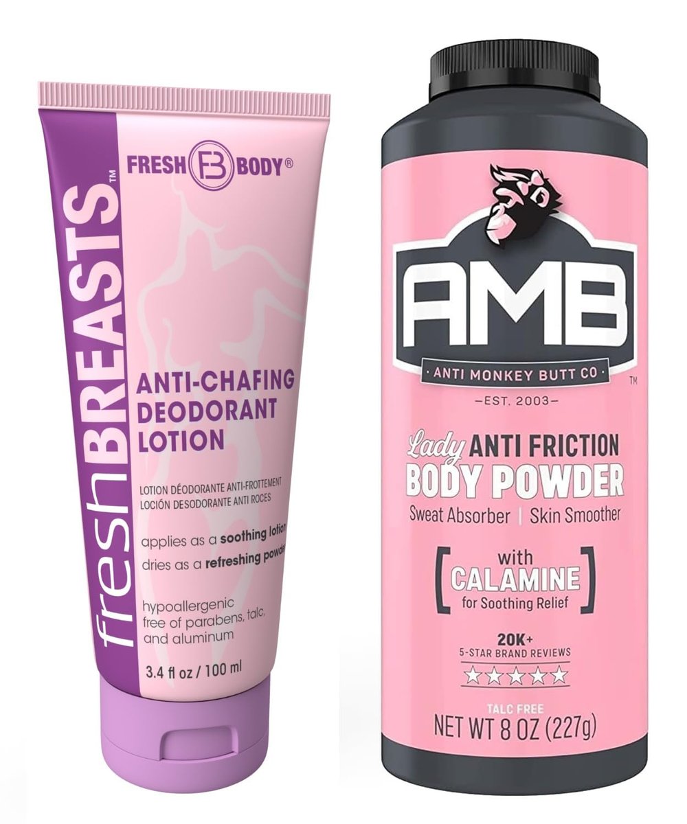 Ladies No Sweat Bundle: Fresh BREASTS Lotion, 100 ml – Anti-Monkey Butt Körperpuder für Damen, 227 g