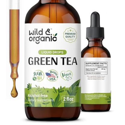 Wild & Organic Grüntee-Extrakt Flüssigtropfen - Antioxidantien-Unterstützung - Natürliche Grüntee-Ergänzung - Camelia Sinensis Tinktur - Vegan, Zucker- & Alkoholfrei - 60 ml